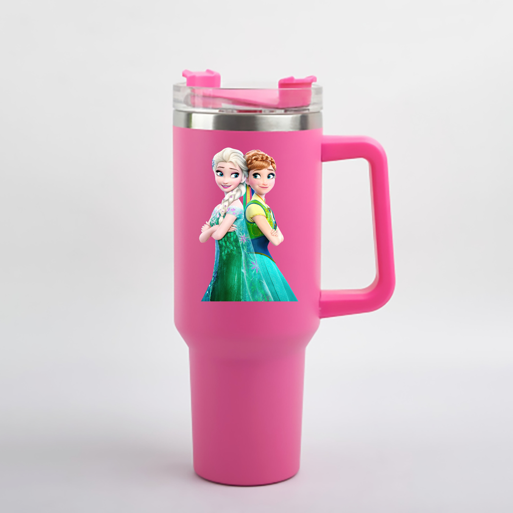 （画像用） アナと雪の女王 アンナ エルサ Frozen Anna Elsa 1200mL車用タンブラー - クリスタルステッカー（プラスチックストロー付き）
